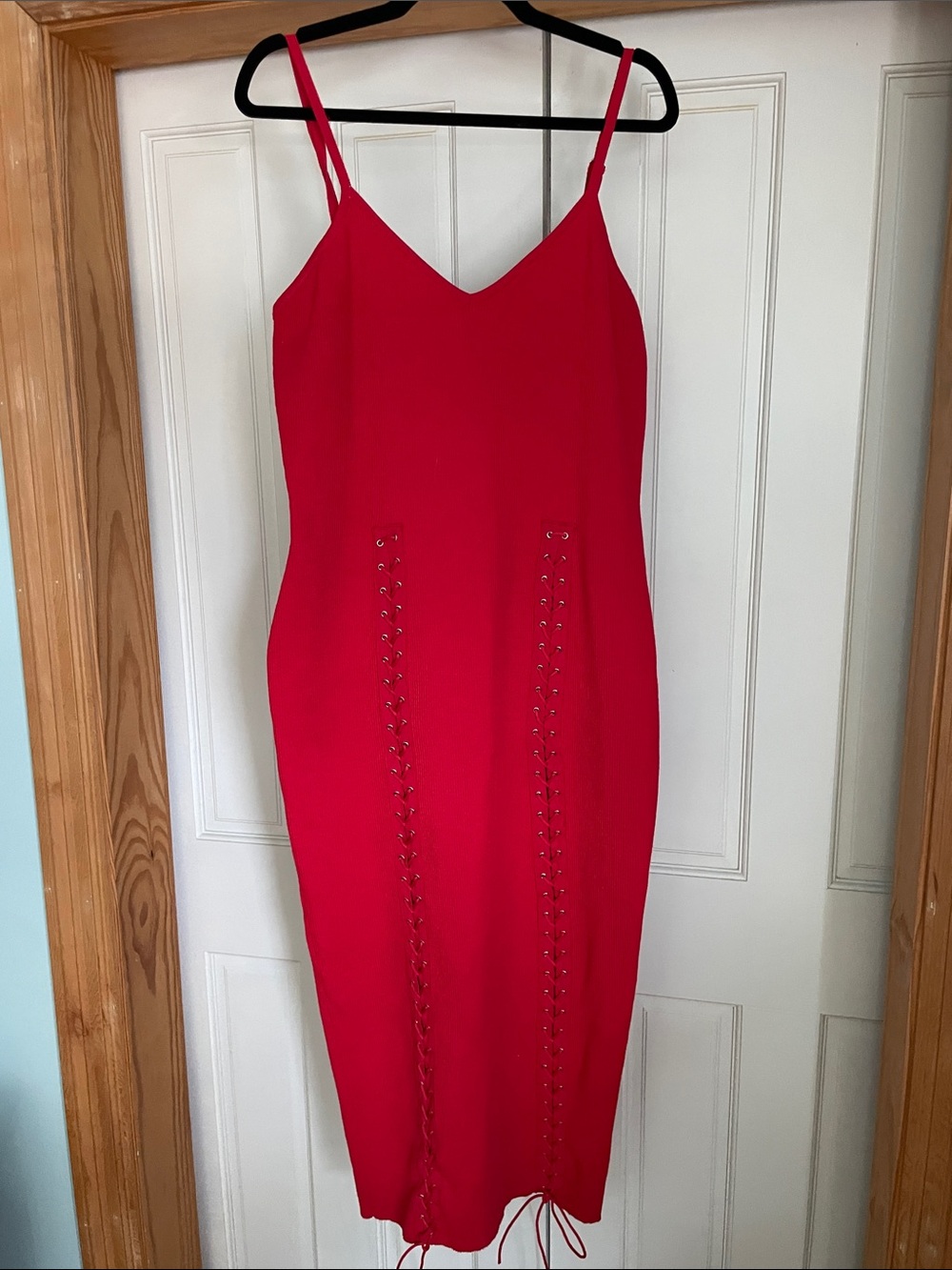Red Lace-Up Spaghetti Strap Midi Dress Size 3X
